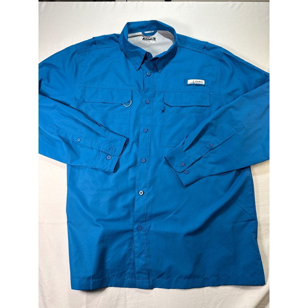 Habit Mens XL Blue Long Sleeve Fishing Shirt Solar Factor UPF 40 Ripstop Pockets